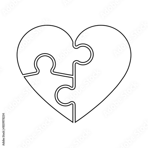 Romantic Puzzle Heart Icon in Simple Vector Design.
