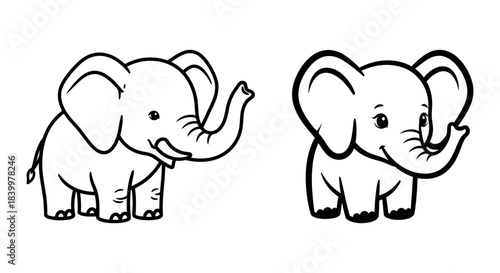 Cute cartoon elephants on a white background, adorable and simple illustration