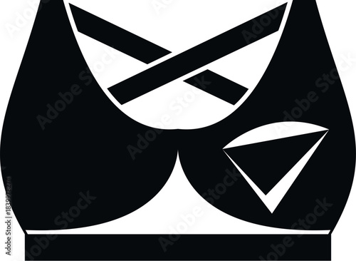 Sports bra with criss cross straps, black and white vector illustration