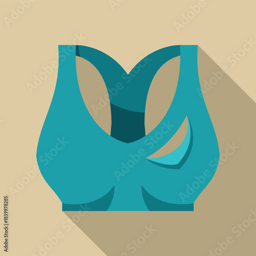 Blue sports bra icon with long shadow designed for workout and athletic activity