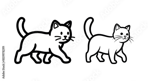 Two Adorable White Cats Walking Side by Side, Featuring Cute and Playful Illustrations