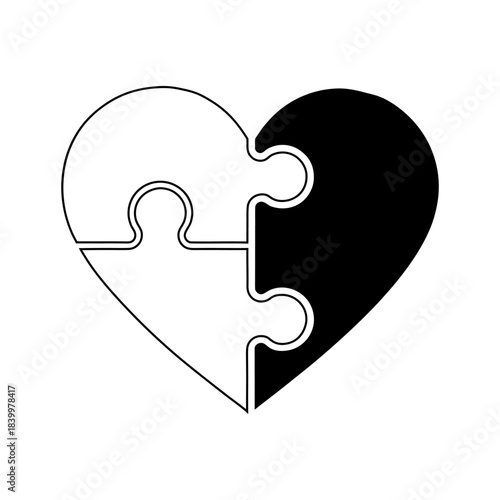 Puzzle Piece Heart Icon in Minimal Flat Style.