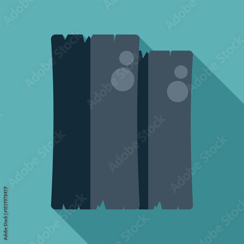 Two old wooden fence planks presenting a flat design icon on a teal background