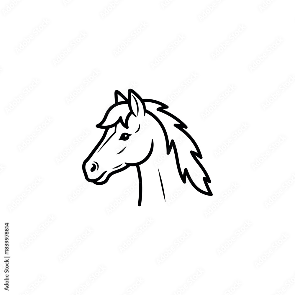 Fototapeta premium Black and White Line Art Illustration of a Horse's Head with Flowing Mane