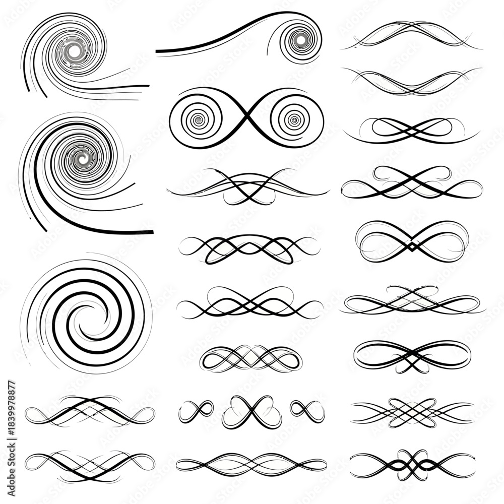 Fototapeta premium Elegant collection of swirling artistic flourishes and decorative scroll dividers perfect for sophisticated design projects