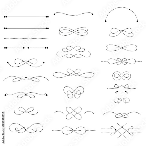 Elegant collection of black dotted line dividers and whimsical flourish ornaments perfect for refined document design