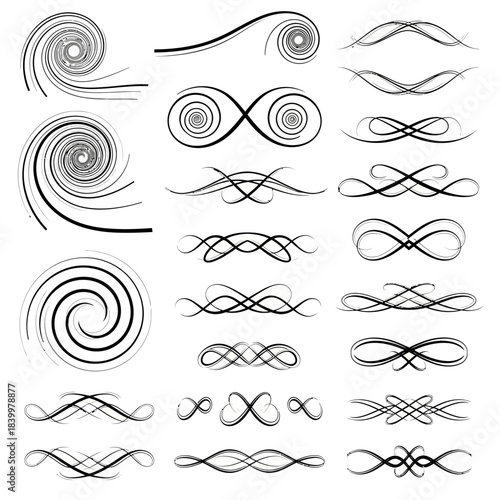 Elegant collection of swirling artistic flourishes and decorative scroll dividers perfect for sophisticated design projects