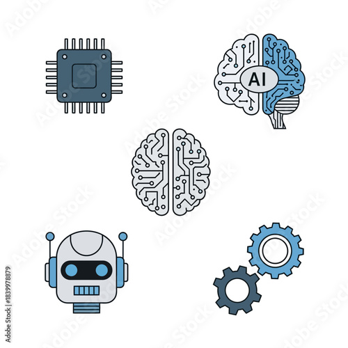 Stunning collection of icons representing artificial intelligence machine learning robotics and microchip processing power
