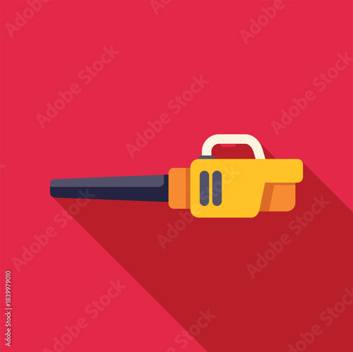 Leaf blower in flat design style with long shadow on solid red background