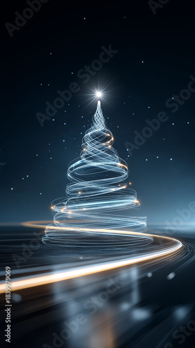 Abstract Light Christmas Tree with Glowing Star and Trails