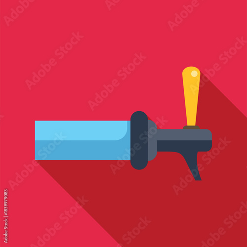 Beer tap dispenser with a yellow handle in a flat design style, creating a long shadow