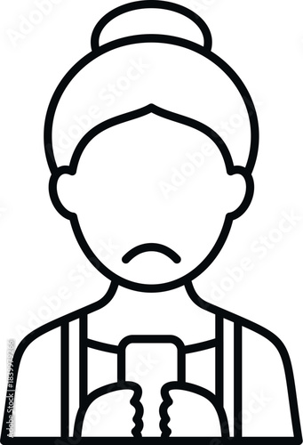 Woman feeling sad and stressed while looking at her phone, depicting cyberbullying or online harassment