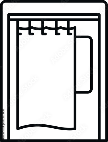 Shower curtain hanging on a rail inside a bath area