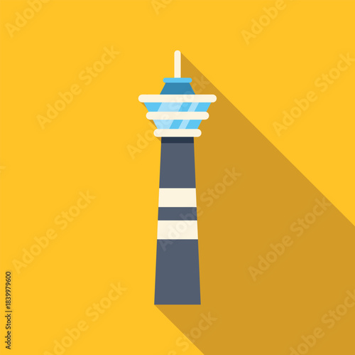 Tall tower structure with a viewing deck on a yellow background