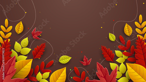 Autumn background layout decorate with leaves for poster and web banner. Vector illustration template.