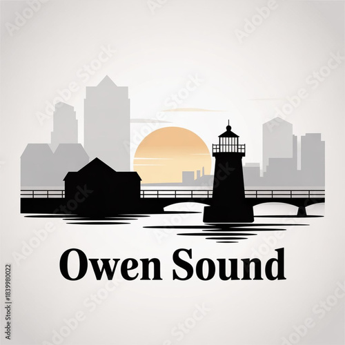 Owen Sound Skyline Silhouette — A Waterfront City on Georgian Bay Vector Illustration