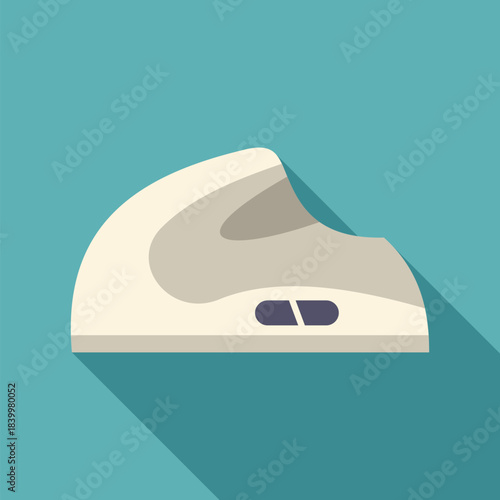 Laundry iron appliance on a teal background with long shadow offering a modern vector style