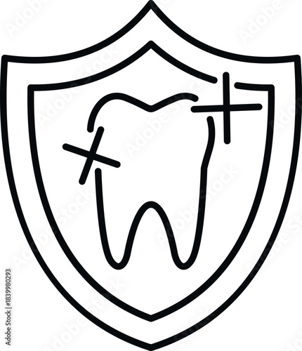 Shield protecting a healthy tooth with lines indicating care and hygiene
