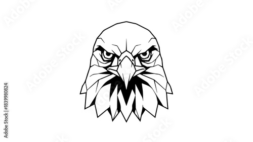 Fierce Eagle Head Illustration in Black and White Vector Art, Symbolizing Strength, Freedom, and Majestic Power