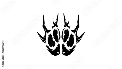 Abstract symmetrical black and white thorny organic design element, resembling claws or roots, ideal for gothic, tattoo, or emblem concepts.
