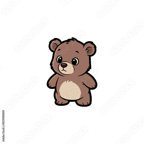 Charming vector illustration of a sweet baby brown teddy bear character, standing upright with innocent eyes, perfect for children's books, nursery designs, and playful digital content
