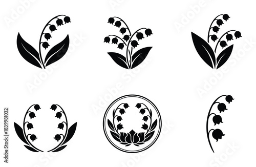 Lily of valley flower isolated spring floral plant blossom design element set