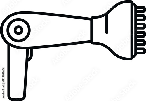 Hair dryer outline icon with diffuser attachment on a white background