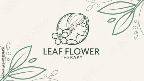 Illustration of a woman in a circle with a flower and leaf patterns for leaf flower therapy logo design