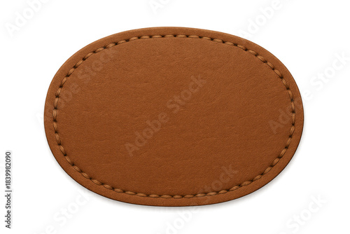 Brown stitched leather oval patch label template