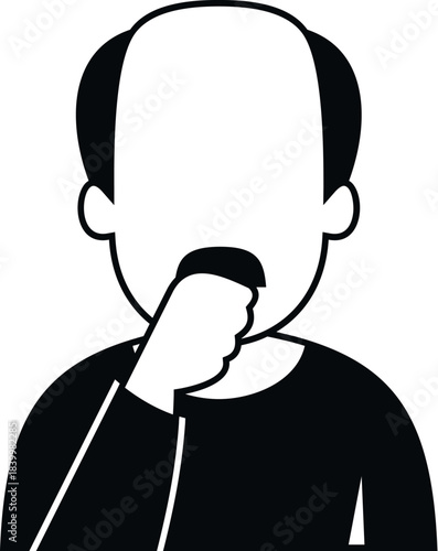 Man covering mouth with hand while coughing or sneezing, showing a symptom of illness