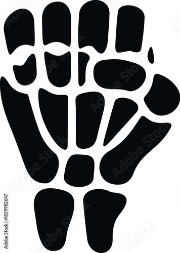 Human skeleton hand forming a raised fist, representing power and resistance
