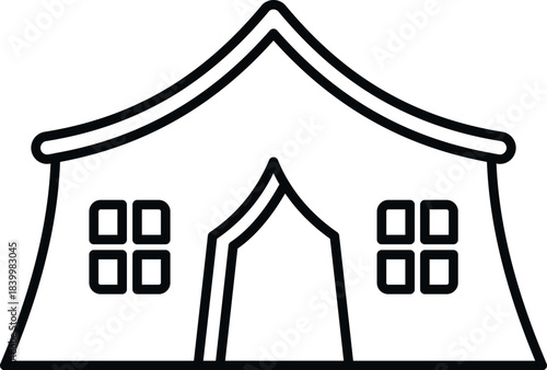 Tent object outlines a temporary outdoor shelter for camping, emergency relief, or leisure