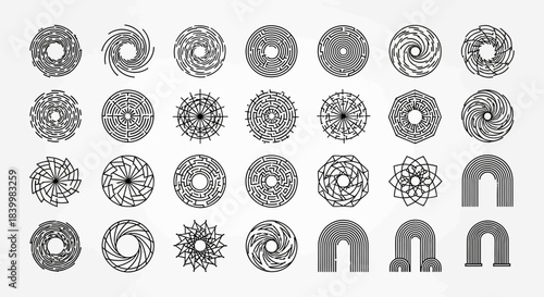 Collection of Abstract Geometric Line Art Patterns and Mazes