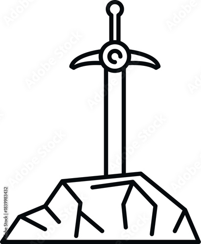 Excalibur sword in the stone representing legend, power, and mythology