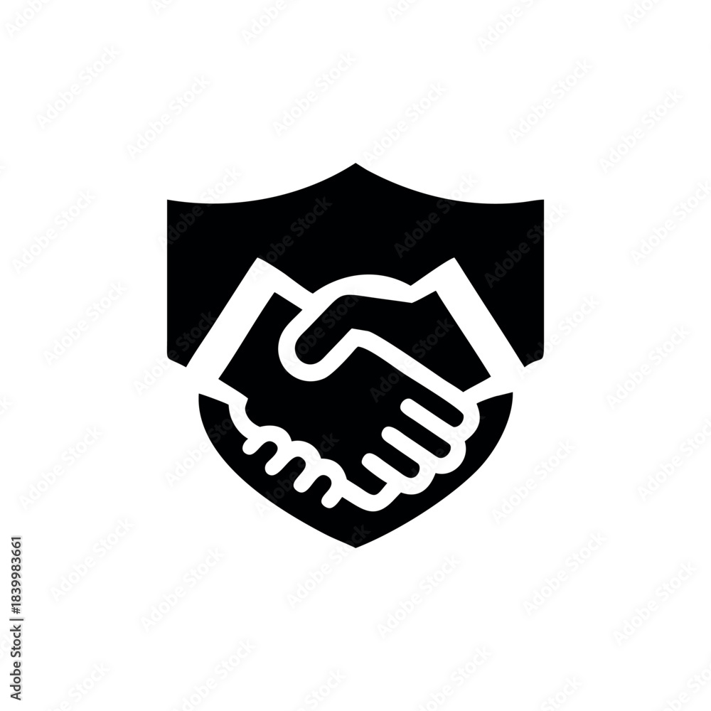 Fototapeta premium Shield and Handshake Symbol for Reliability Trust and Corporate Partnership On white Background Vector illustration