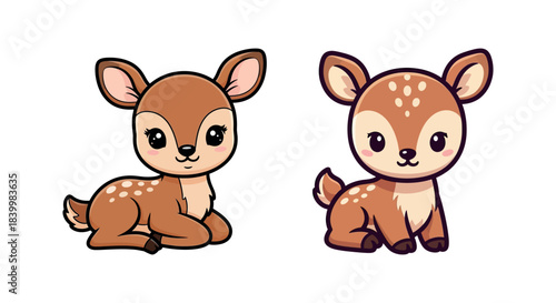 Adorable cartoon baby deer illustrations featuring sweet spotted fawns, perfect for charming children's designs, nature themes, or delightful animal projects