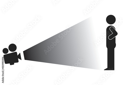 Isolated illustration silhouette stick figure camera angle from below for illustration photography in shooting techniques