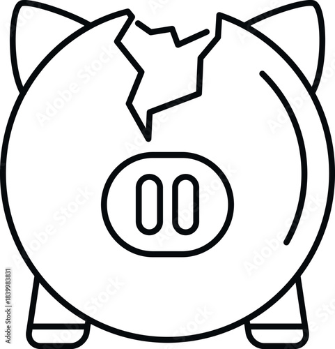 Broken piggy bank showing financial crisis, debt, and lost savings concept