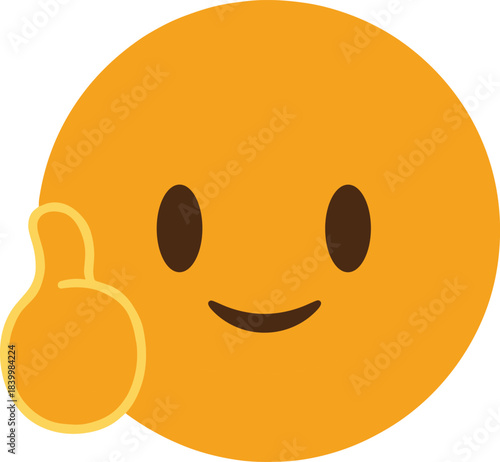 Classic Yellow Emoji Character Giving a Thumbs Up Sign with Happy Smile, Showing Approval, Agreement, Success, Good Job, or Positive Feedback on White