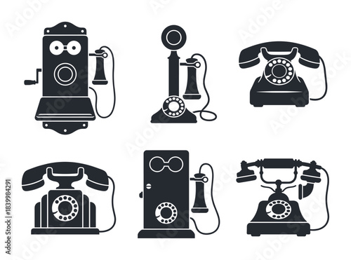 Old-fashioned telephones. Communication devices. Representing historical technology and connections.