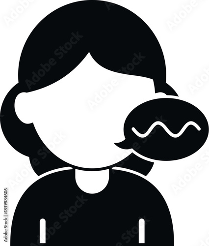 Stylized person icon communicating ideas through a wavy speech bubble