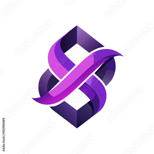 D Isometric Monogram Letter S and Number 8 Logo with Purple Gradient