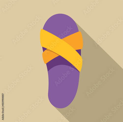 Purple sandal icon presenting yellow crossing straps with a long shadow