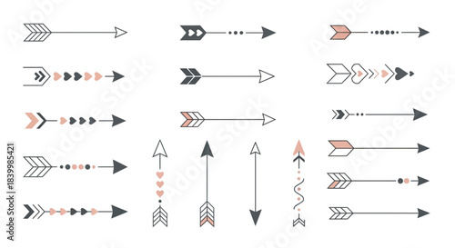 Chic tribal arrow collection with modern boho design elements and subtle pink accents for creative projects