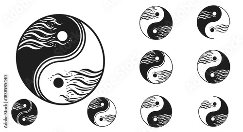 Embrace balance and harmony with striking Yin Yang wave designs perfect for spiritual branding and mindful projects