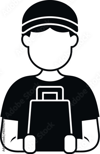 Courier person delivering package, online shopping service concept