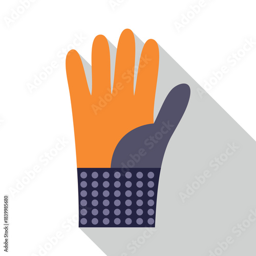 Safety glove icon featuring an orange palm and dark gray reinforced wrist with long shadow