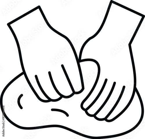 Hands kneading dough, preparing food, in a simple line art style