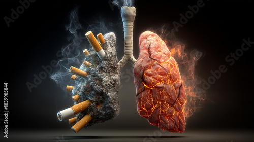 Smoky toxic lungs representing smoking danger