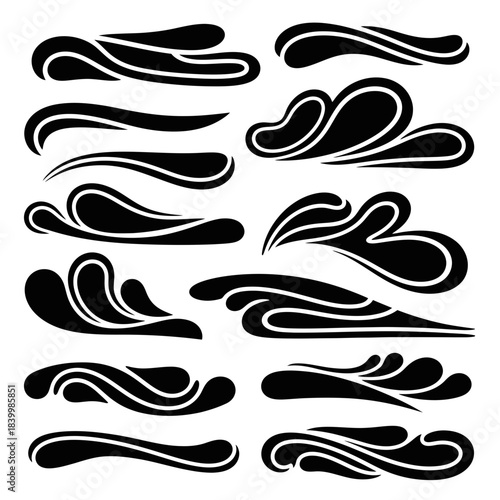 Elegant abstract flourish accents enhance designs with dynamic, modern artistic flair for creative projects